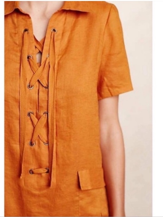 Anthropologie Dresses & Skirts - Anthropologie Maeve Tangerine Linen Lace Up Shift Mini Dress Size 0P